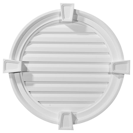 Ekena Millwork Round Gable Vent with Keystones, Functional, 22"W x 22"H x 1 1/4"P GVRO22FK